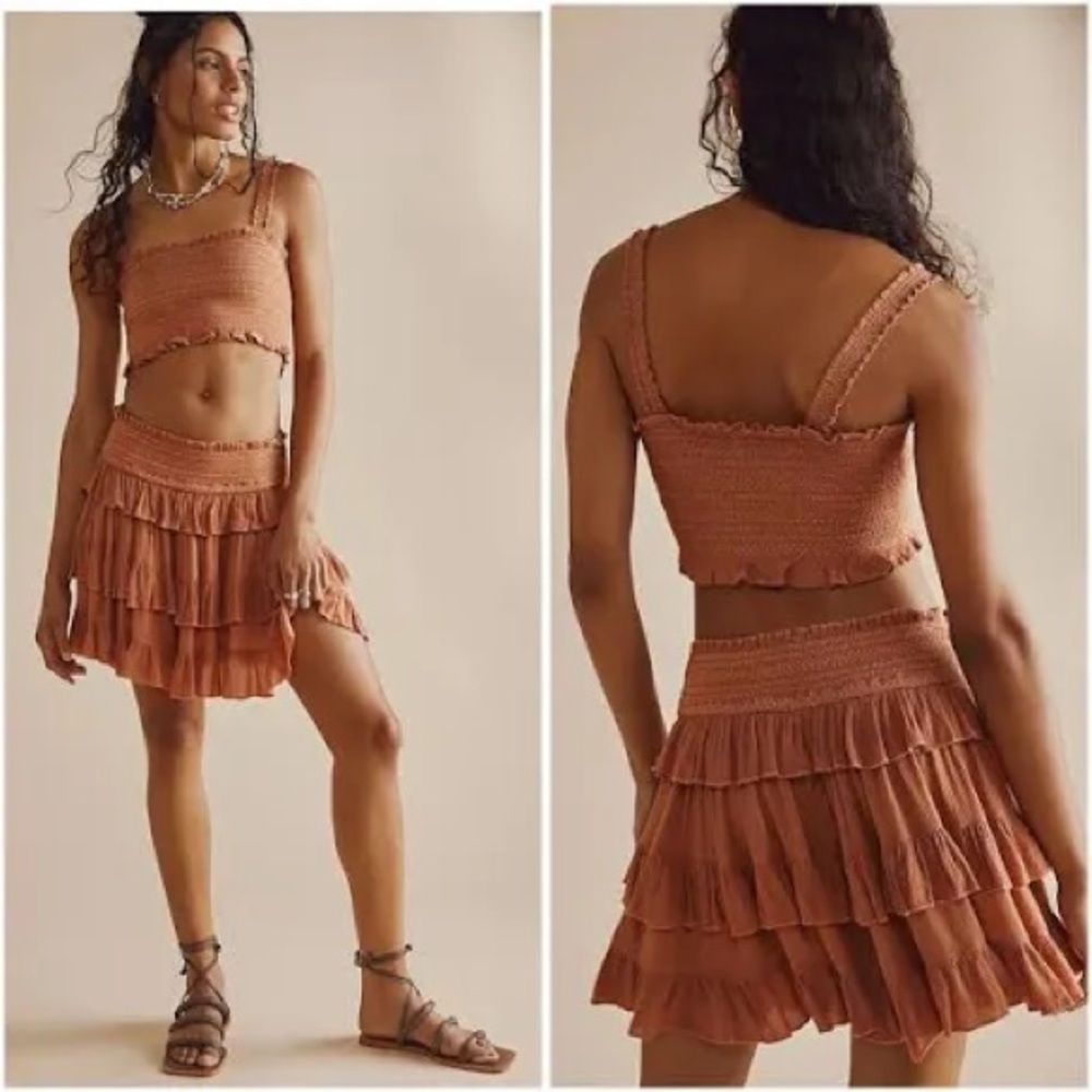Women's Tiered Ruffle Skirt in Rust